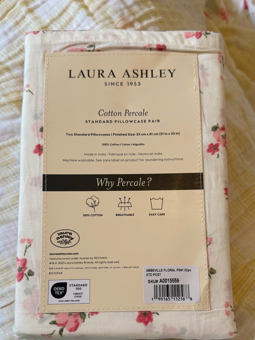 NWT ~ Laura Ashley Cotton Percale Floral Standard Set Pillowcases - Picture 4 of 4